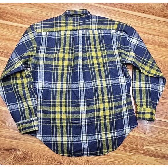 Vtg Sears Perma Prest Wool Flannel Plaid Blue Yellow Button Shirt Men Size Large - Picture 4 of 7